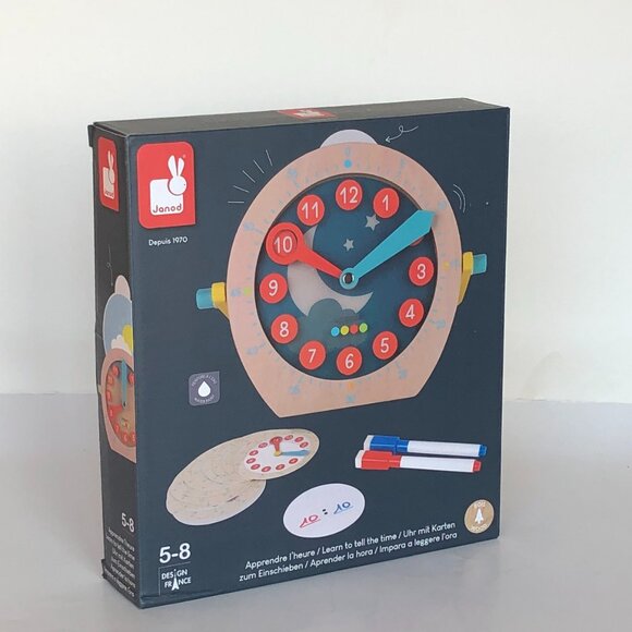 Janod Wooden Clock Toy -Learn To Tell The Time w/Accessories New Sealed Age 5+ - Picture 11 of 16